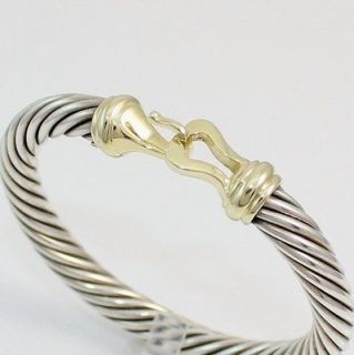 David Yurman Sterling Silver/925 14K Gold 7mm Cable Buckle Bracelet