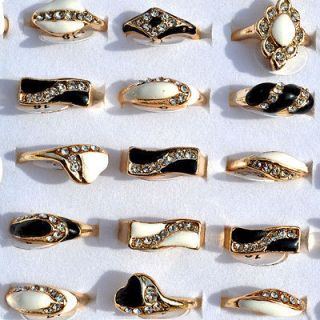   Lots 25pcs gold plated black white Drops oil rhinestone Jewelry rings