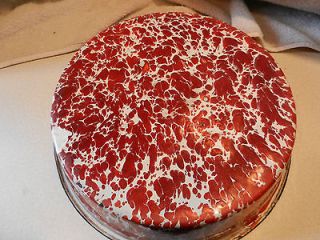   RED AND WHITE MOTTLED GRANITEWARE 1890s CAKE PAN?PIE PAN?BISCUIT