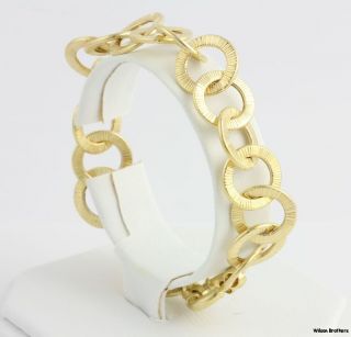 Textured Circle Link Bracelet   14k Yellow Gold Ribbed 10.1g Milor 