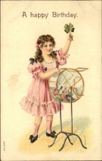 Girl Pulls Good Luck Charms From Lottery Machine c1910 Birthday 