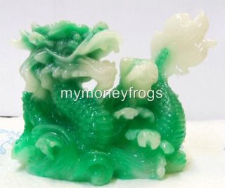 Green JADE Chinese Oriental Lucky Feng Shui Protection DRAGON Figurine 
