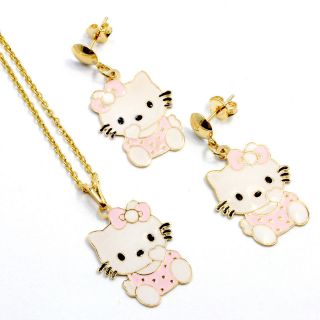 Gold 18k GF Pink Enamel Dangle Earrings Hello Kitty Girl Pendant Charm 