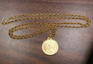 1881 $5 Liberty Gold Coin, 14kt Bezel, Necklace