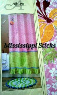   Creation Lizzie Floral Fabric Shower Curtain Ruffle Girl 70x71 Green