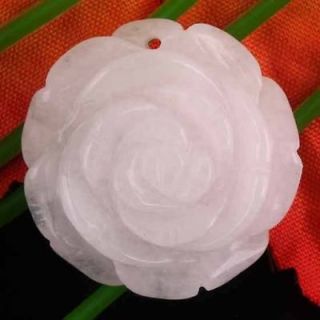 25MM Pretty White Jade Stone Carved Rose Flower Pendant Bead