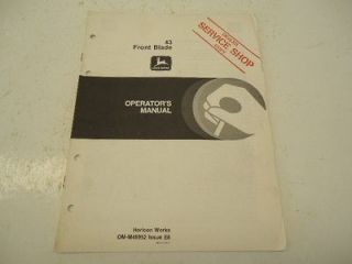 John Deere 43 front blade operators manual OM M48952 Issue E8 18 pages