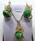   Charming green Jade inlay Dragon Pendant Necklace Earring set