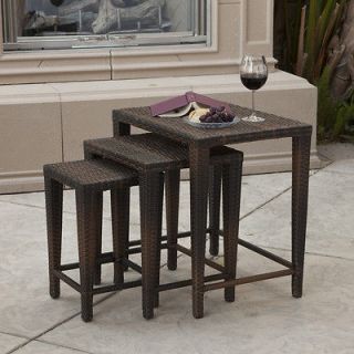 Outdoor Patio Furniture Set of 3 Nested PE Wicker Tables