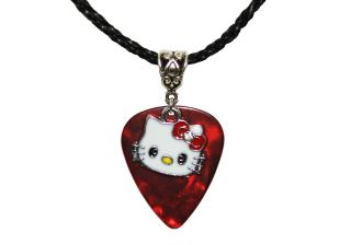   Fender GUITAR PICK Enamel HELLO KITTY Charm Red Bow Pendant & Necklace