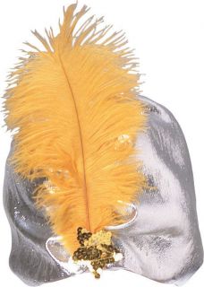 Silver TURBAN WITH PLUME Indian mens adult costume halloween accessory 