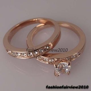   Crystals 18K Rose Gold GP 2 in 1 Engagement Wedding Ring IR048A