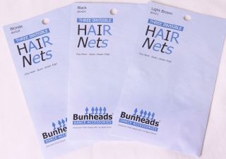 Pack of 3 Bunheads Invisible Hair Nets Black, Blond, Brown, Lt. Brown 