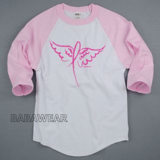 Breast Cancer Pink Ribbon Baseball Raglan Unisex T Shirt Angel Wings 