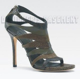GUCCI green Snakeskin & Leather SORAYA cage ZIPPER Sandals shoes NIB 