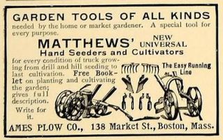 1906 Ad Matthews Hand Seeder Cultivator Farm Ames Plow   ORIGINAL 