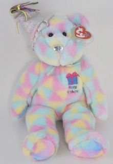 Happy Birthday 2003 Beanie Buddy Ty Bear Birthday Hat Pastel Plush Toy 