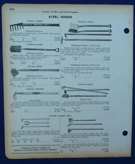 Rakes Hoes, Gardening Tools, Vintage 1930s Union Hardware Wholesale 