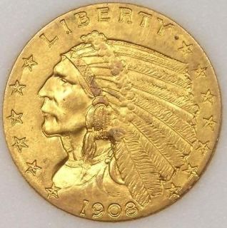 1908 Indian Gold Quarter Eagle $2.50   CHOICE UNCIRCULATED   Rare 
