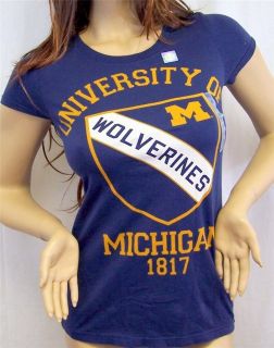   of Michigan College Wolverines Navy Gold Short Sleeve T Shirt