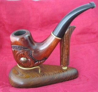 WOODEN TOBACCO SMOKING PIPE WITH HANDCARVED BOWL AUTHORS STYLR 9 MM 