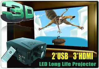   1080P Projector HD 3D Home Theater HDMI USB VGA PS2/3 Xbox Wii Laptop