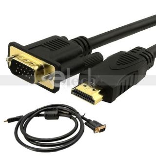 New 1.8M 6ft Gold HDMI Male to VGA Male Cable Cord For Monitor Lcd 