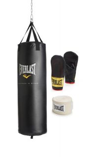  100 Pound Heavy Bag Kit Punching Boxing Kick Leather bag gloves & Grip