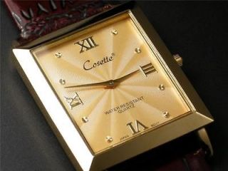   Genuine Leather Strap Vintage Rose Gold Tone Japan Mens Wrist Watch