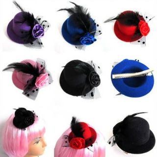 Color Women Feather Hair Clip Mini Top Hat Fascinator Cocktail Party 