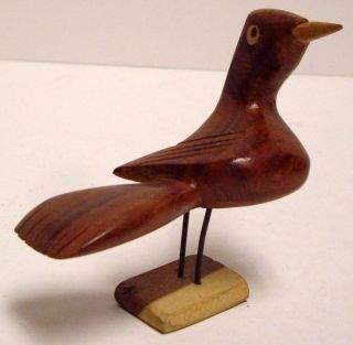 Hand Carved Hardwood 2 Tone Wood Wooden Bird Figural On Wood Base
