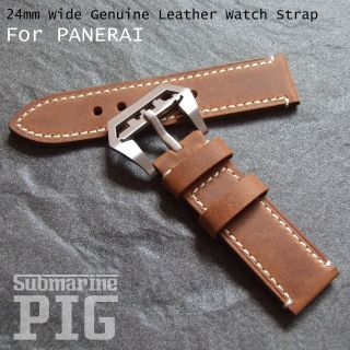 Genuine Leather Watch Strap for Panerai   24mm Wide with Submarine 