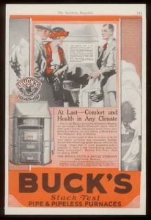 1921 Bucks Stove stack test furnace vintage print ad
