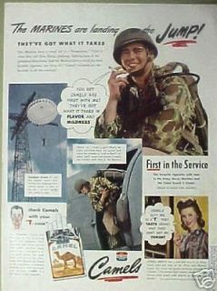 1944 WWII Marines Parachute Jumping Camel Cigarette War Memorabilia 