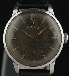 Rare Vintage 1950s Zenith Sporto Watch Cal. 40 All Stainless Steel 