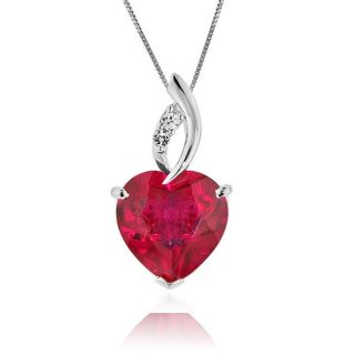   Ruby & White Sapphire Heart Pendant in Sterling Silver with Chain
