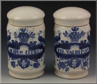 Great Pair of Signed Pair of 18thC Delft Apothecary Jar