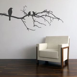 BLACK BIRDS ON BRANCH WALL STICKER DECAL TREE GRAPHIC MURAL ART 