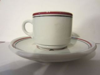   Red Black Bands Bistro Stripped White Espresso Cup Saucer France 3 oz