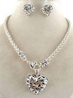   INSPIRED  HEART NECKLACE   SILVER AND BLACK HEART NECKLACE  CHUNKY