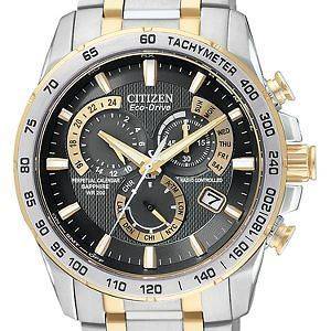Citizen Mens Eco Drive Tutone Stainless Steel Perp Chrono A T Watch 