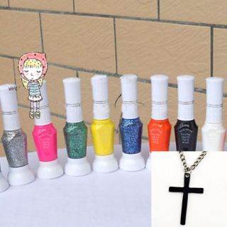 Pure Glitter Color 2 Way Nail Art Brush Pen Varnish Polish Set Cross 