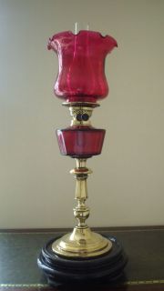 SPLENDID ANTIQUE VICTORIAN (1870) CRANBERRY GLASS & BRASS COLUMN 