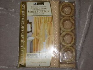 Beige Ruffle Fabric Shower Curtain Swag Liner Rings NEW