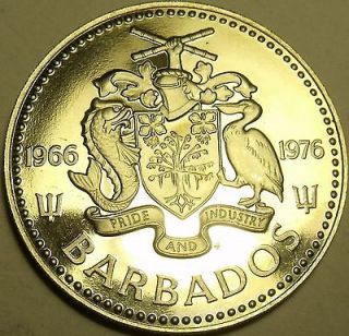 RARE PROOF BARBADOS 1976 2 DOLLARS~10TH ANNIVERSARY OF INDEPENDENCE~F 