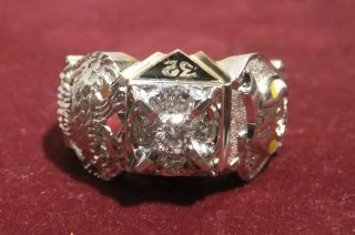 32nd Degree Masonic Gold Diamond Ring, Size 10 3/4, Shriners, Double 