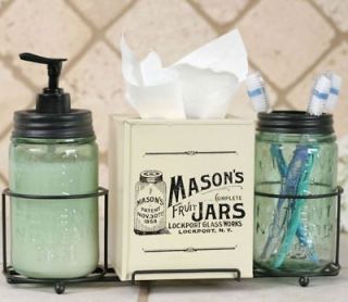 Vintage Country Mason Canning Fruit Jar Toothbrush Tissue Soap Bath 