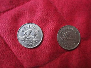 LOT OF 2 OLD CANADA COINS 1939 x2, 5 CENTS, GEORGIUS VI, READ SAVE 