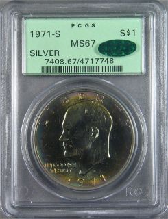 1971 S Eisenhower Silver Dollar PCGS MS67 CAC Approved Peacock 