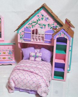 OOAK Pink PLAYHOUSE BED Artisan Dollhouse Miniature Bedroom Set Hand 